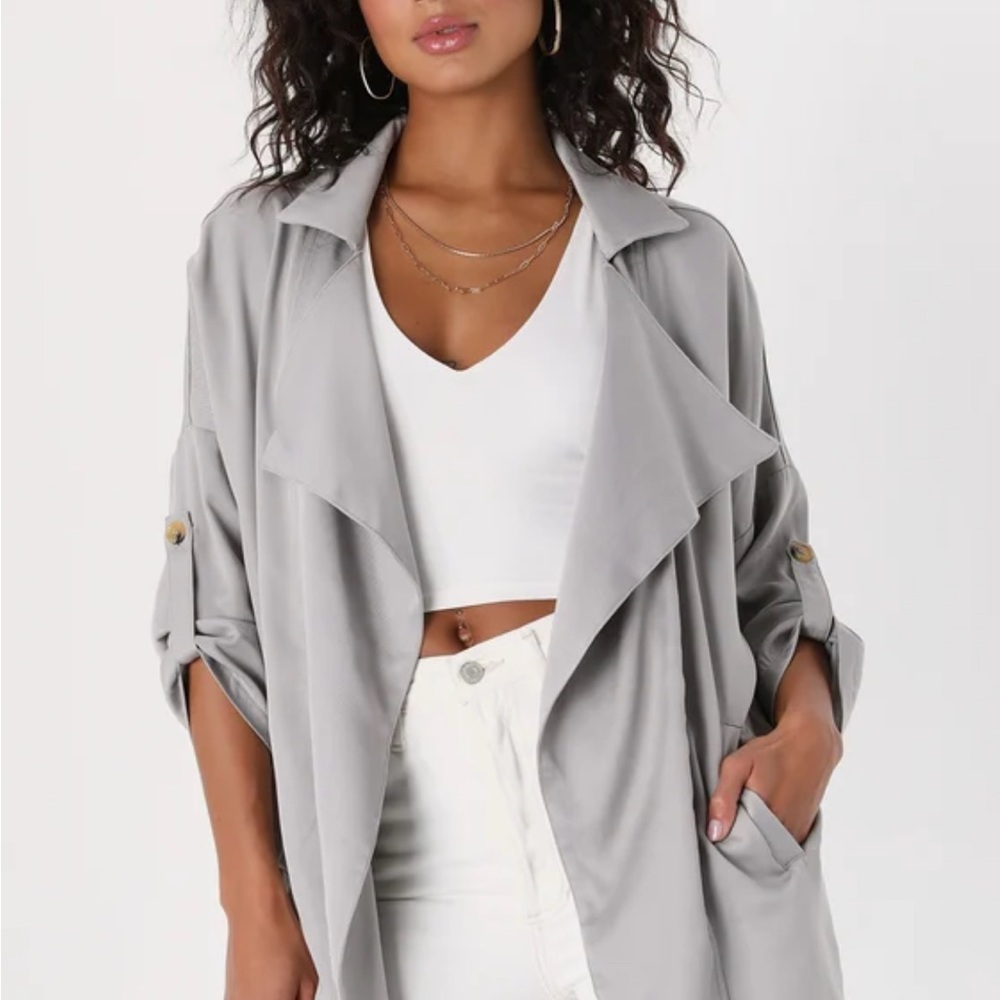 Lulu's Lucky Break Light Grey Oversized Jacket - Picture 2 of 8